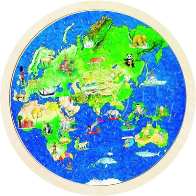 GOKI Puzzel - Wereldbol - 57 Stukjes - Tweezijdig - Hout - 6 Jaar