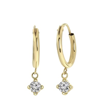 Lucardi Dames oorbellen met zirkonia hanger - Oorbellen - Cadeau - 14 Karaat Goud - Geelgoud