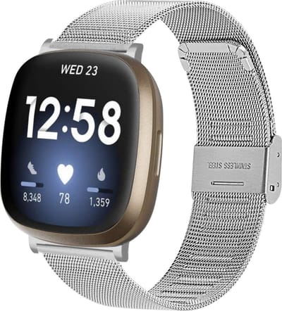 By Qubix - Compatible Fitbit bandje - geschikt voor Fitbit Versa 3/4 & Sense 1/2 - Milanese bandje met klemsluiting - Zilver Smartwatchbandje bandje Armband Polsband Strap Band Watchband