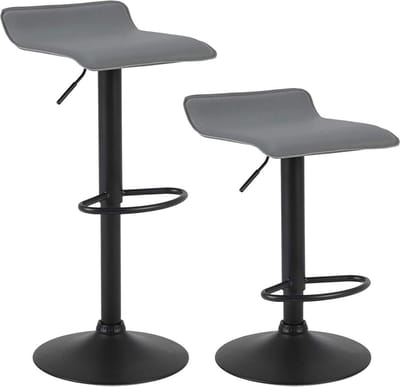 Barkrukken Wavey Grijs - Zithoogte 71cm - Set van 2 - Keuken - Barstoelen - Zonder rugleuning - Verstelbaar in hoogte - Zithoogte 56-78cm