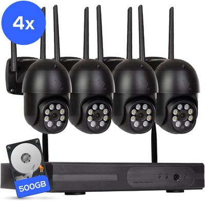 Teceye PTZ Beveiligingscamera Buiten met Recorder - Draadloze Buitencamera - 4 Camera - 500GB Opslag