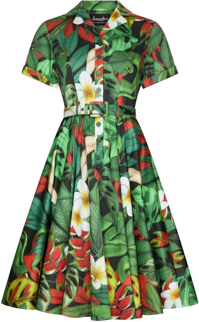 Succubus Clothing Lucy Jungle Snakes 50's Swing Jurk Zwart