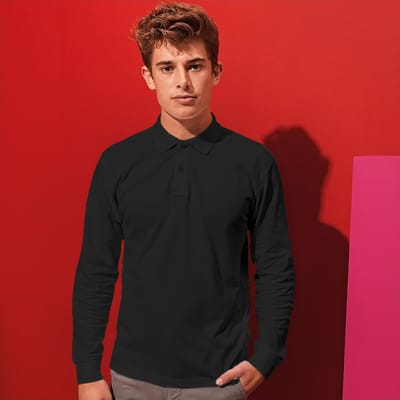 Asquith & Fox Heren Klassieke Pasvorm Poloshirt met lange mouwen (Zwart)