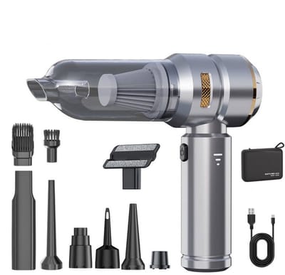 Mini Auto Stofzuiger,16000PA 4-in-1 snoerloze handheld stofzuiger met Brushless Motor Built-in 6000mAh batterij Type C Air Duster & Air Blower & pomp voor auto, kantoor-Zilver-goud