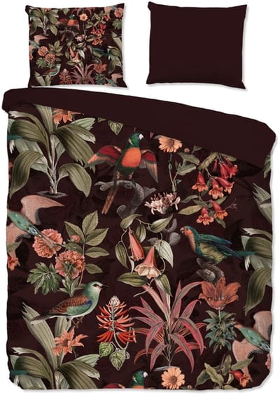 Pure dekbedovertrek jungle met bladeren en dieren - 1 persoons 140x200/220 cm - Bordeaux - Microvezel
