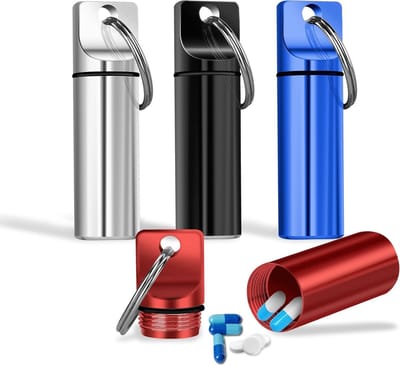 4-delige Pillendoos Set, Sleutelhangers, Draagbare Waterdichte Tablet Box, Aluminium Capsules, Ideaal voor Medicijnen en Opberging onderweg