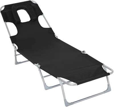 Novyro Living - tuinstoel - opvouwbare tuinligstoel - zwart - verstelbaar - loungestoel - strandbed - met gezichtsuitsparing