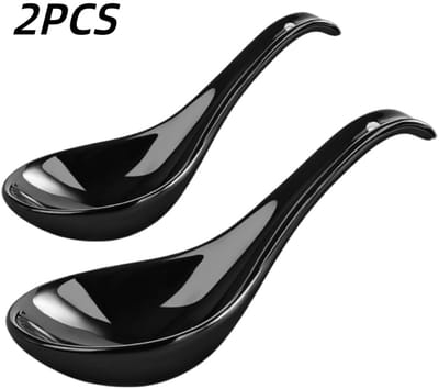 2 stuks-Lepel - Soeplepel - Eetlepel - Keramiek - Servies - Geschikt voor thuis en in restaurants - Serveren - Kruiden - Zwart - 16,5*5*2 cm