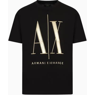 T-shirt Homme Armani Exchange SS23 à Manches Courtes et Col Rond Imprimé Logo Lettre Hauts Noir Or 8NZTPQ-ZJH4Z-1200 XL black