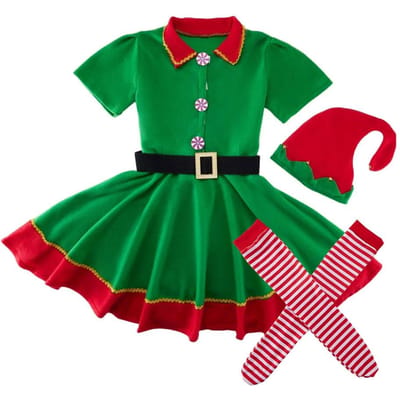 Costume Elfe Saint-Nicolas pour tout-petit Uniforme Cosplay Enfant Costume Lutin Noël Vêtements de Noël Fille Lutins Costume Vert avec Accessoire 90CM green