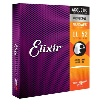 Elixir Nanoweb - Akoestische Gitaarsnaren - 80/20 Brons - Custom Light - Langdurige Toon - Coating Tussen De Wikkelingen - .011-.052