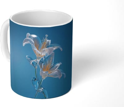 Mok - Koffiemok - Lelies - Blauw - Glazen - Mokken - 350 ML - Beker - Koffiemokken - Theemok