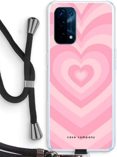 Case Company® - Hoesje met koord geschikt voor Oppo A74 5G hoesje met Koord - Hart Roos - Telefoonhoesje met Zwart Koord - Bescherming aan alle Kanten en Over de Schermrand