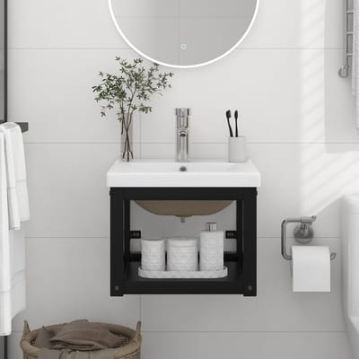 vidaXL - Wastafelframe - met - inbouwwastafel - ijzer - zwart