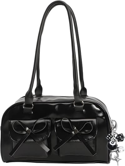 Zwarte Schoudertas met Strik voor Dames, Y2K Punk Stijl Hobo Tas van Zacht PU Leer voor Dagelijks Gebruik en Modeaccessoires