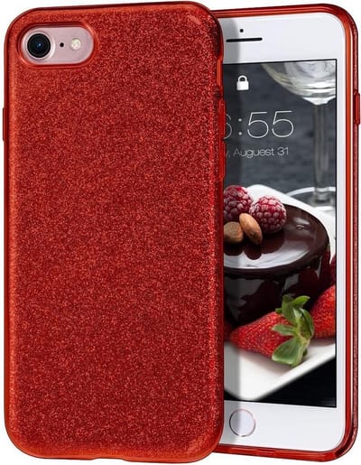 LuxeBass Hoesje geschikt voor Apple iPhone 7 Plus & 8 plus - Glitter hoes - Silicone case - Kunststof - Soft cover - Rood