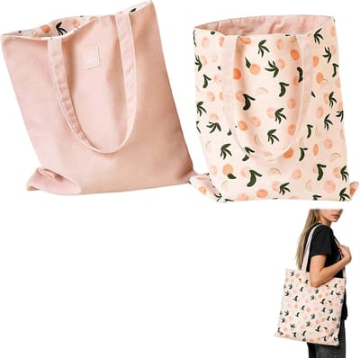 Lichte schoudertas van katoen en linnen, omkeerbare dubbele boodschappentas van 40x36 cm, ideaal voor dames en kinderen, perfect voor winkelen en naar het strand.
