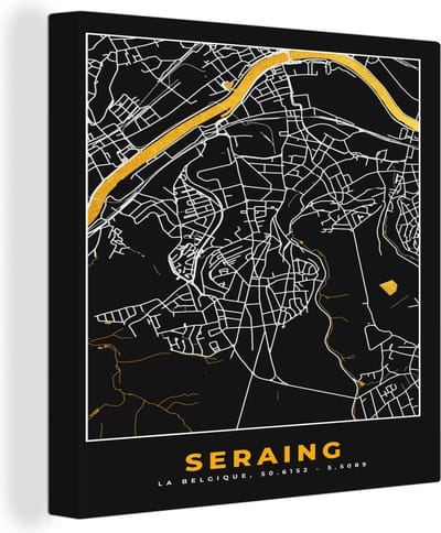 Canvas Schilderij Plattegrond - Goud - Seraing - Kaart - Stadskaart - 20x20 cm - Wanddecoratie