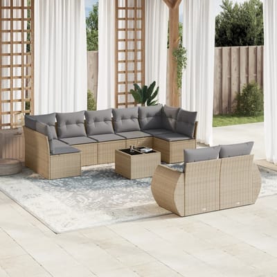 vidaXL - 10-delige - Loungeset - met - kussens - poly - rattan - beige
