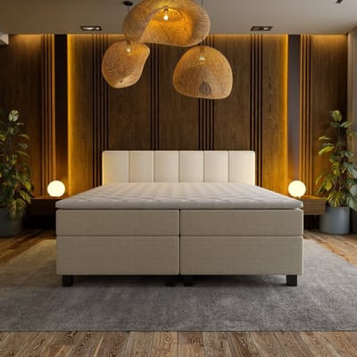 Mörgenn Boxspring Madrid - Pocketvering - 6-Baans Hoofdbord - Lichtgrijs - 120x210 cm - Inclusief Dekbed en Kussens
