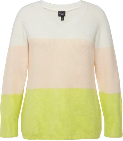 Ulla Popken - Dames - Pullover blokstrepen V-halslijn lange mouwen - Limoengroen - Maat 50+
