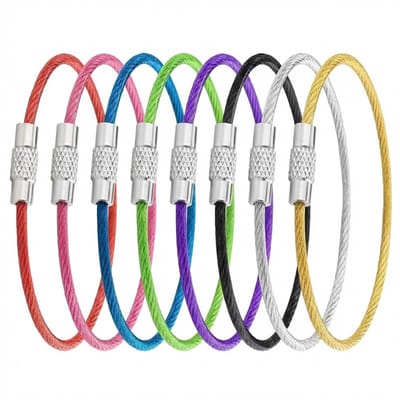 Veelkleurige sleutelhanger kabel set – 10 delige roestvrij stalen sleutelringen met staalkabel – flexibele keychain met schroefsluiting – gekleurde sleutelhangers voor sleutels, bagage en accessoires