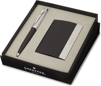 Sheaffer balpen giftset - 100/G9313 - glossy black barrel brushed nickel plated - met visitekaarthouder