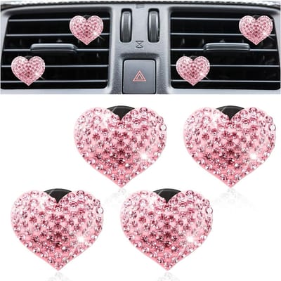 4 Stuks Bling Hart Ventilatieclips voor Auto, Crystal Hart Luchtverfrisser en Rhinestone Interieurdecoratie voor Vrouwen en Meisjes