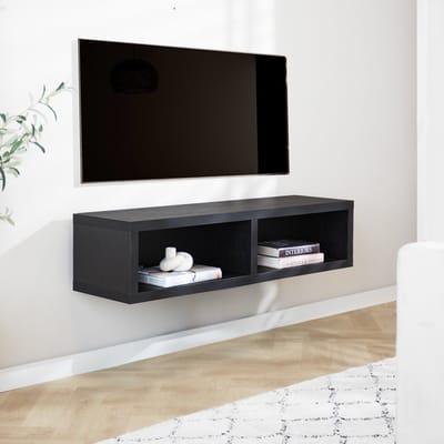 Zwevend tv-meubel met open vakken Bernie zwart 125x30x35 cm