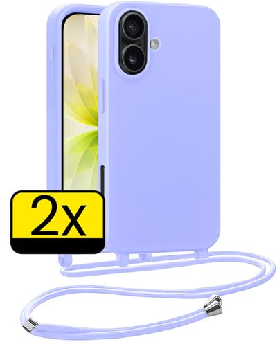 Hoesje Geschikt voor iPhone 17 Hoesje Met Koord Siliconen Case - Hoes Geschikt voor iPhone 17 Backcover Met Afneembaar Koord - Lila - 2 Stuks