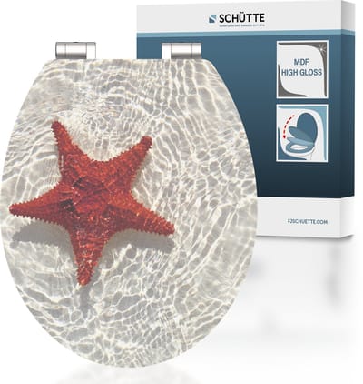 SCHÜTTE WC-Bril 80541 RED STARFISH - High Gloss - MDF-Hout - Soft Close - Verchroomde Scharnieren - Belastbaar tot 175 kg - Decor - 1-zijdige Print