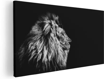 Artaza Canvas Schilderij Leeuw - 40x20 cm - Klein - Wanddecoratie Dieren - Muurdecoratie Dierenkop - Schilderijen Op Canvas Zwart Wit