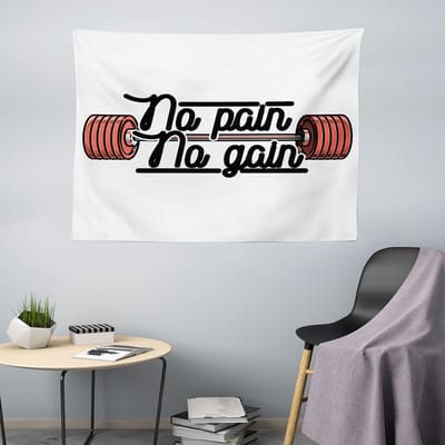 ABAKUHAUS Fitness Wandtapijt, Geen Pijn Geen Winst Bord, Woonkamer Slaapkamer Wanddoek Zijdezacht Satijn Wandtapijt, 200 x 150 cm, Koraalrood