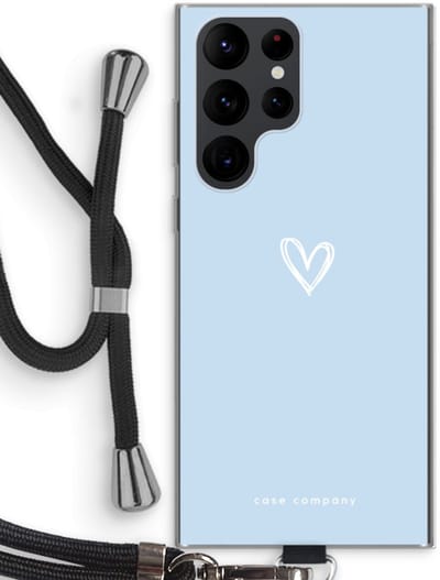 Case Company® - Hoesje met koord geschikt voor Samsung Galaxy S22 Ultra hoesje met Koord - Klein Hart Blauw - Telefoonhoesje met Zwart Koord - Bescherming aan alle Kanten en Over de Schermrand