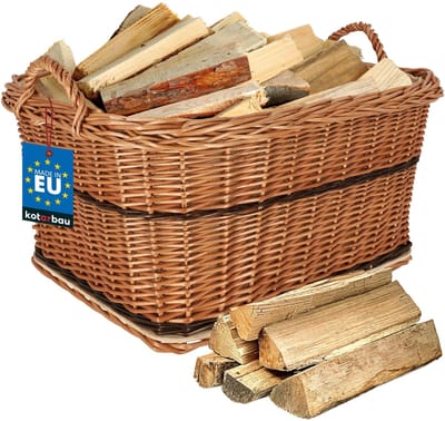 KOTARBAU® Haardhoutmand, 60 x 50 cm, Tweekleurig, Rieten Houtmand Met Handvat, voor Open Haard, Natuurlijke Rieten Houtmand, Mand voor Haardhout, Robuust en Duurzaam