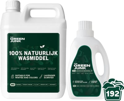 The Green Junk - 100% Natuurlijk Wasmiddel 750ML + 5L - Zonder Synthetisch Parfum - Wasmiddel Sensitive - Vloeibaar Baby Wasmiddel - Biologisch Wasmiddel - 192 Wasbeurten