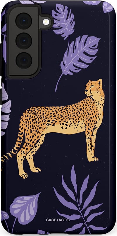Casetastic Hoesje Geschikt voor Samsung S21 FE - Stijlvolle Beschermende Duo-layer Case - Cheetah snelheid