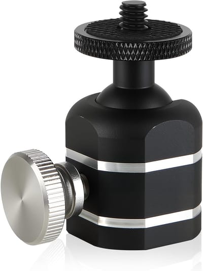 Compacte Zwenkbare Ball Head Statiefkop met 1/4 Schroefdraad en Hot Shoe Adapter - Zilver