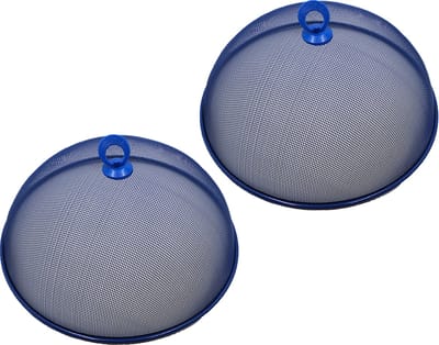 Haushaltshelden Vliegenkap/voedselkap - 4x - blauw - metaal - D35 x H16 cm