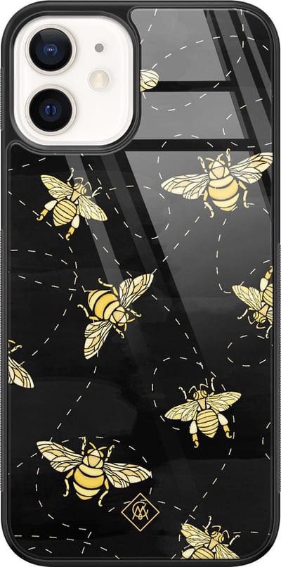 Casimoda® hoesje - Geschikt voor iPhone 12 - Bee Yourself - Luxe Hard Case Zwart - Backcover telefoonhoesje - Zwart