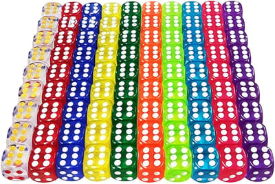 Dailygoods- Dobbelstenen Set 100 Stuks - Zeszijdige Dobbelstenen - Transparante Dobbelstenen - 12 mm - Meerkleurige Dobbelstenen - Acrylmateriaal - Speeldobbelstenen
