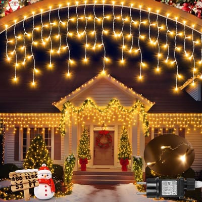 MUPOO Lichtgordijn Kerstverlichting binnen 5 Meter 200LEDS - Gordijnverlichting buiten Warm wit -ijspegel verlichting - 8 Modi - Timer- KerstLichtslinger -voor dakversiering of kerstversiering
