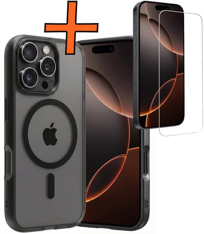 Hoes - Met Screenprotector - Geschikt voor Apple iPhone 16 Pro - Magsafe Compatible - Sterk & Shockproof - Back Cover - Shock Proof Case - Telefoon Hoes - Zwart