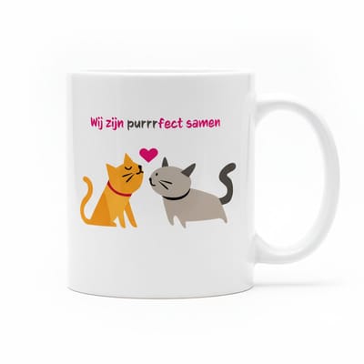 Schattige Katten Liefde Mok “Wij Zijn Purrfect Samen” – Romantische Dieren Illustratie Koffiemok – Witte Keramische Mok 330 ml