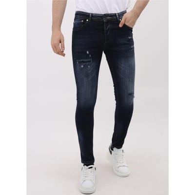 Jeans Heren - Spijkerbroek Heren Volwassenen - Heren Jeans Slim Fit met Stretch - Ripped Jeans Heren met Scheuren - MM-S-101 - Blauw