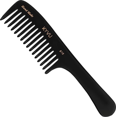 Kam met handvat - Ontwar kam - Gevoelige hoofdhuid - Handgemaakt brede tanden - 22 cm lengte - Zwart