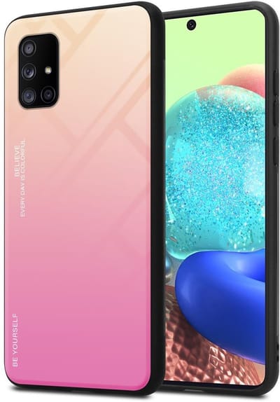 Cadorabo Hoesje geschikt voor Samsung Galaxy A71 5G in GEEL - ROZE - Tweekleurige beschermhoes van TPU-silicone Case Cover en achterzijde van gehard glas