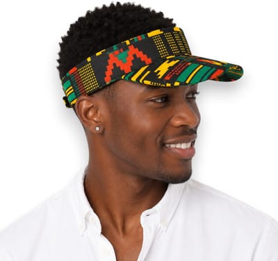 Zonneklep / Pet met Afrikaanse print - Zonnecap - Zomerpet - Sun visor - Zwart Groene Kente
