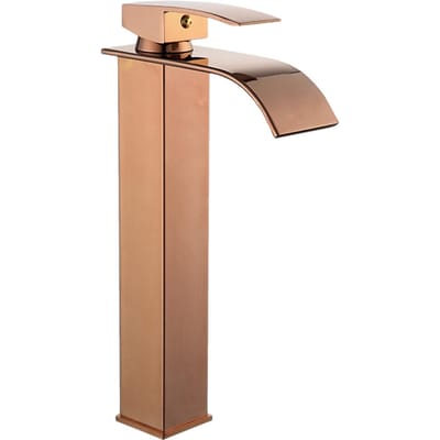 Watervalkraan Badkamer Wastafelkraan Messing Wastafel Waterkraan Hoog Enkele Hendel Mengkraan Warm & Koud rosé gouden kleur