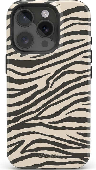 VivaLora Tough Telefoonhoesje iPhone 16 Pro met MagSafe - Wild Lines Zebra Print - 2-in-1 Phone Case - Hard Case & Siliconen Backcover - Extra Bescherming - Shockproof Cover - Zwart/Wit Zebraprint